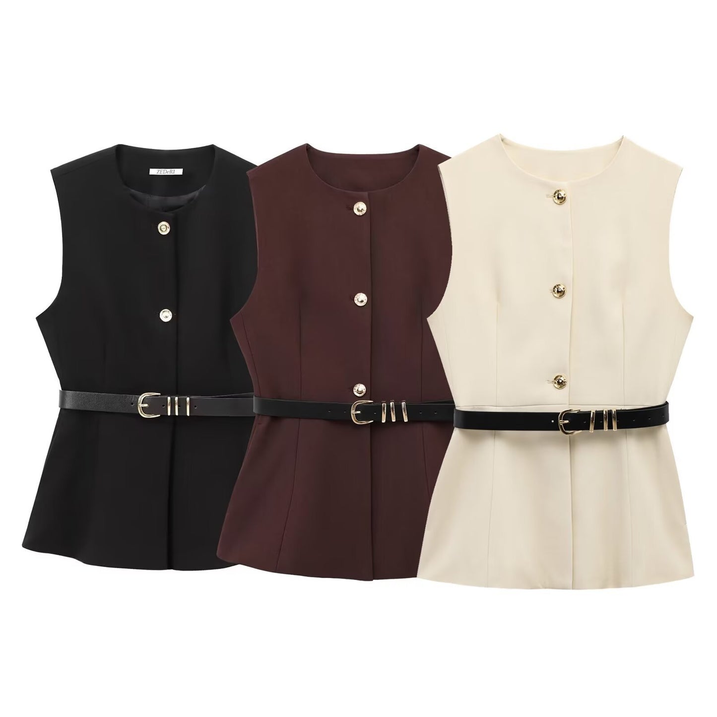 Belt Simple Sleeveless Shirt Bandage