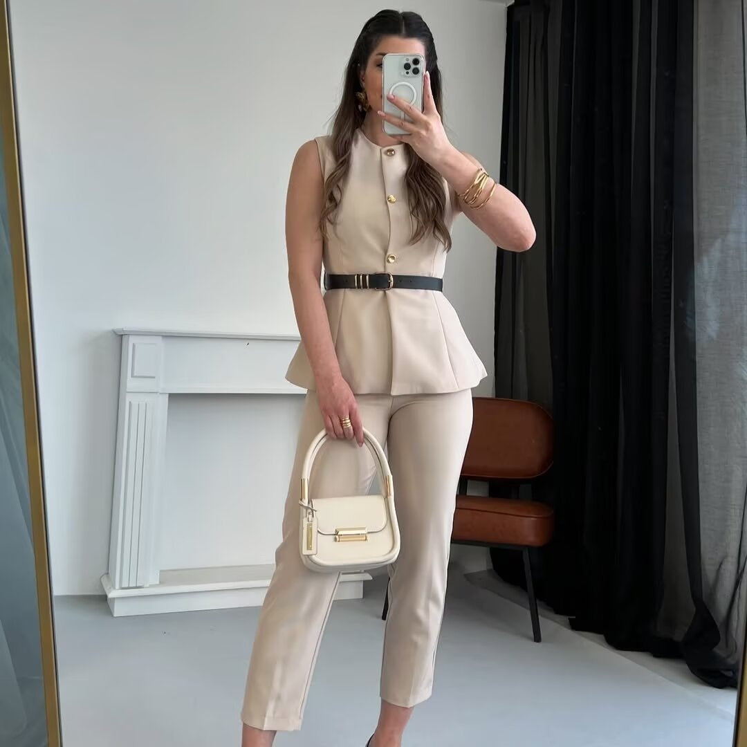 Belt Simple Sleeveless Shirt Bandage