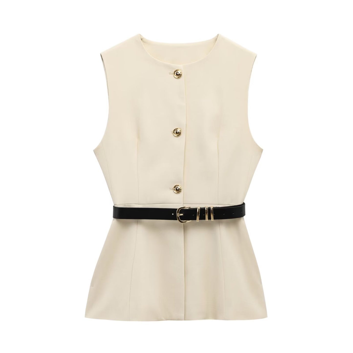 Belt Simple Sleeveless Shirt Bandage
