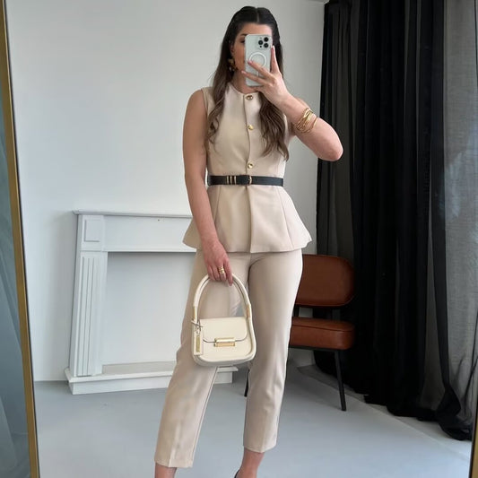 Belt Simple Sleeveless Shirt Bandage
